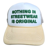 "NOTHING NEW UNDER THE SUN" TRUCKER HAT (CREAM AND WHITE)